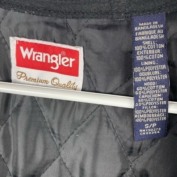 Wrangler Mens Button Up Jacket Size S Black/White Checkered Hooded Jacket Coat - Picture 3 of 4